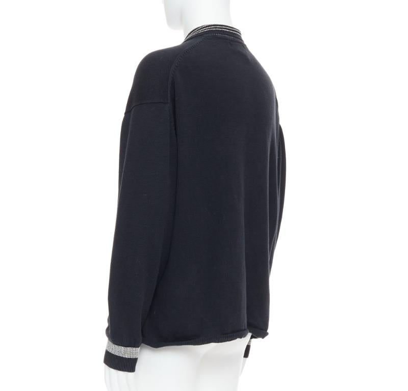 YOHJI YAMAMOTO black white cotton ribbed trim long sleeve polo shirt M 1