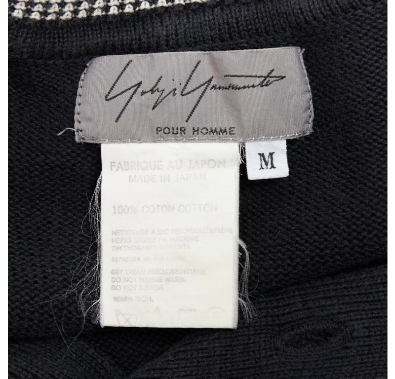 YOHJI YAMAMOTO black white cotton ribbed trim long sleeve polo shirt M 3