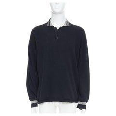 YOHJI YAMAMOTO polo de manga larga con ribete de algodón blanco y negro M