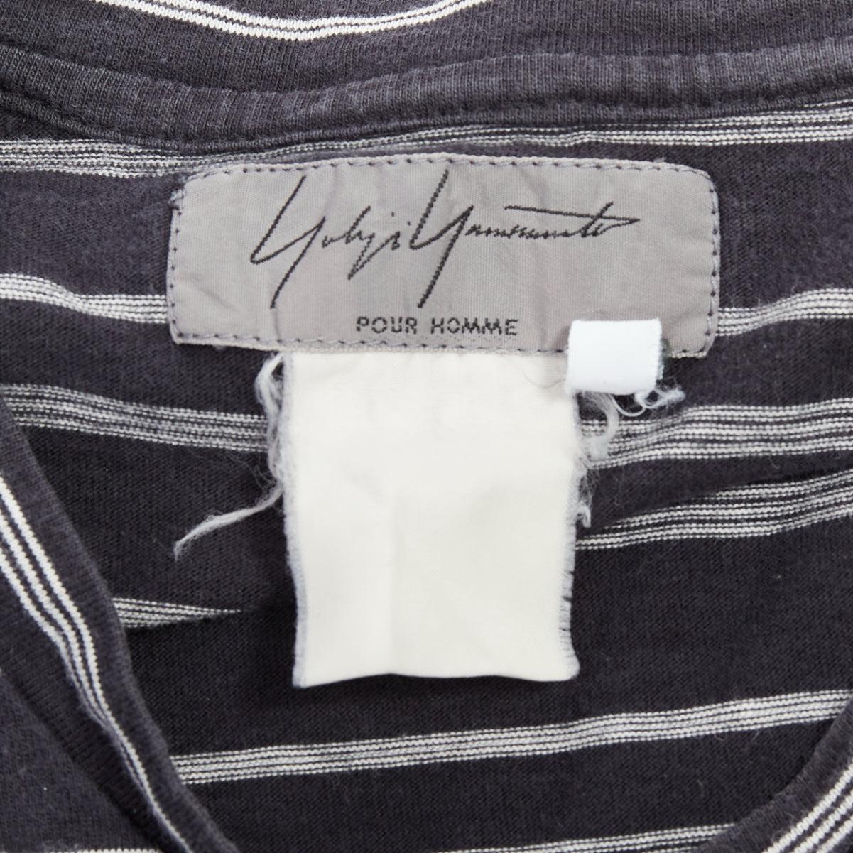 YOHJI YAMAMOTO tshirt à manches longues à rayures horizontales noir et blanc M en vente 3