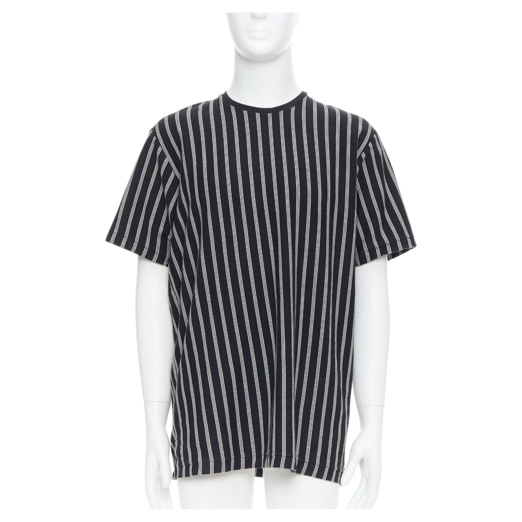 YOHJI YAMAMOTO black white vertical stripe asymmetric print tshirt M For Sale