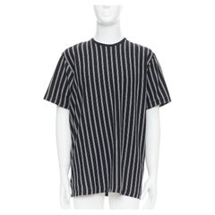 YOHJI YAMAMOTO black white vertical stripe asymmetric print tshirt M