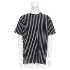 YOHJI YAMAMOTO black white vertical stripe asymmetric print tshirt M