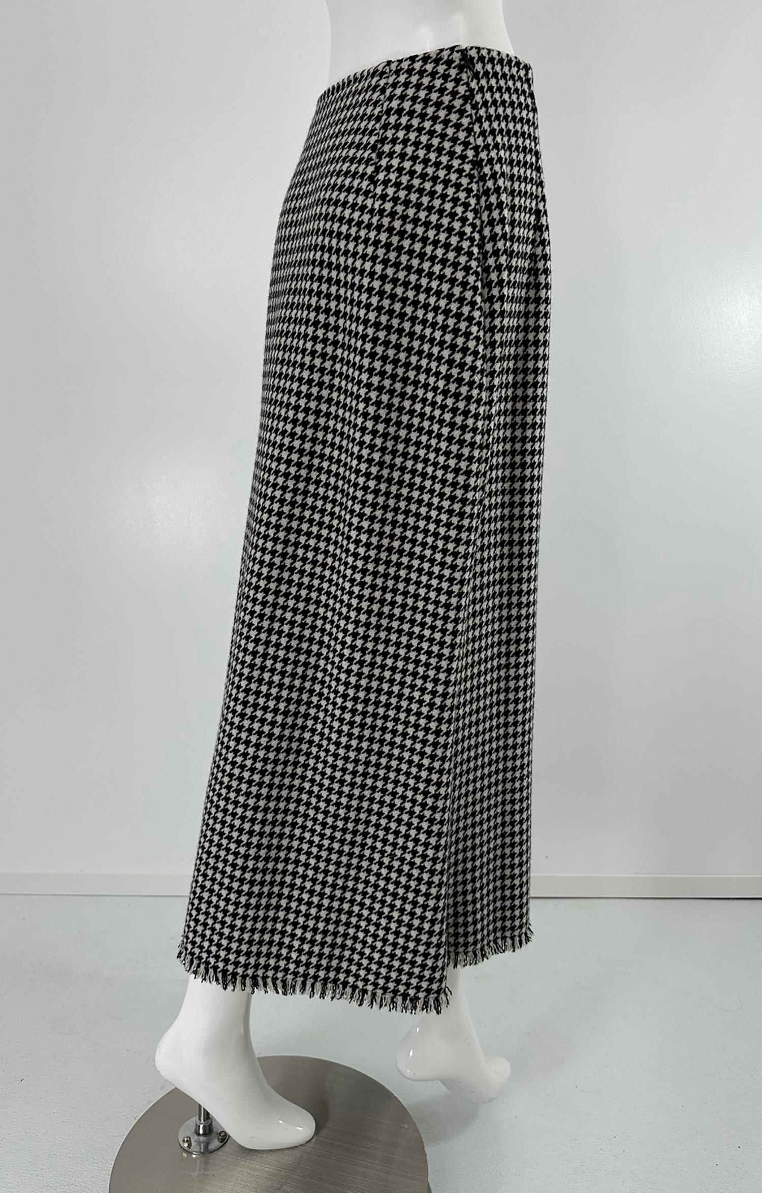 Yohji Yamamoto Gonna asimmetrica a frange in lana bianca e nera con denti di cane 3 in vendita 7