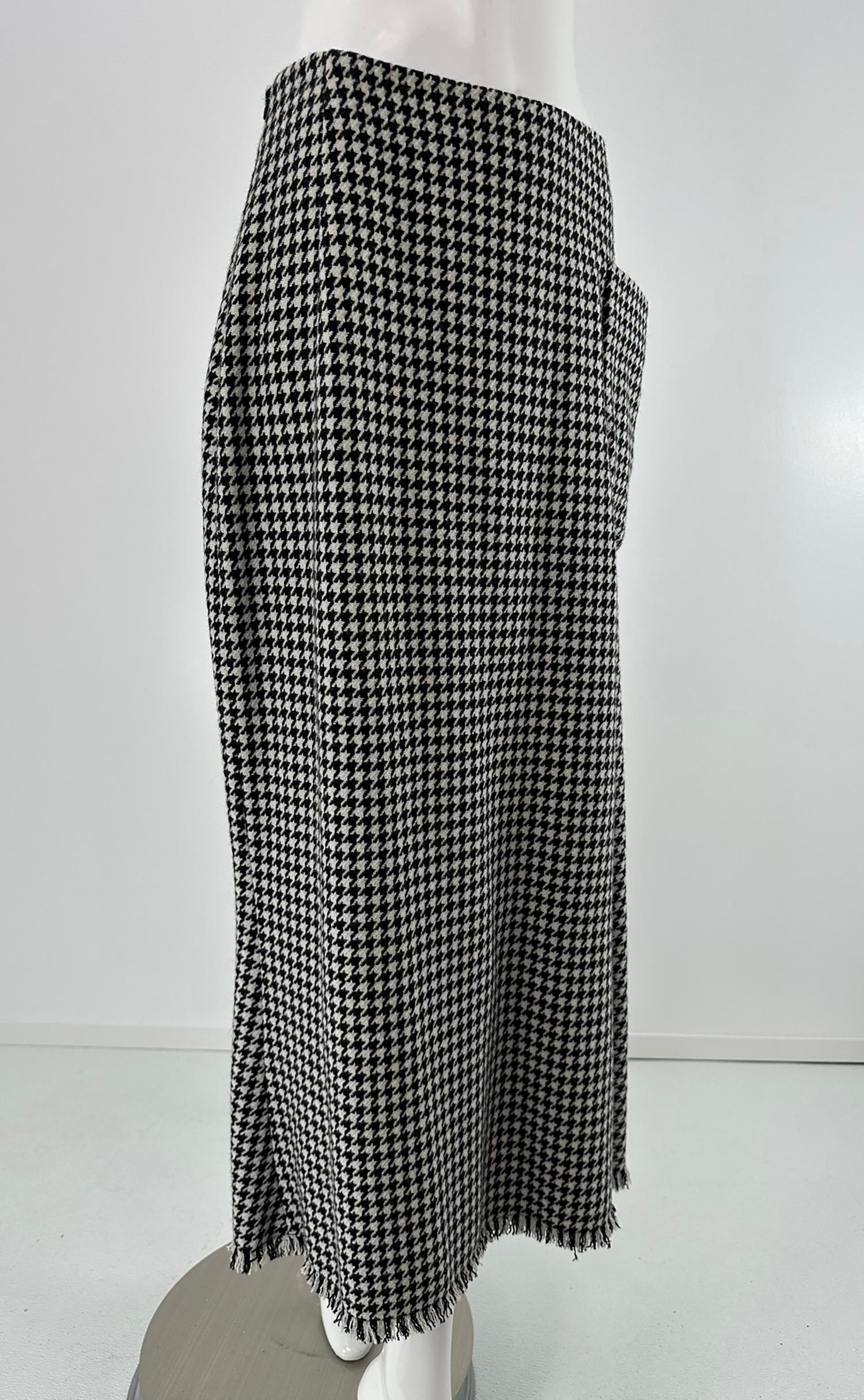 Yohji Yamamoto Gonna asimmetrica a frange in lana bianca e nera con denti di cane 3 in vendita 9