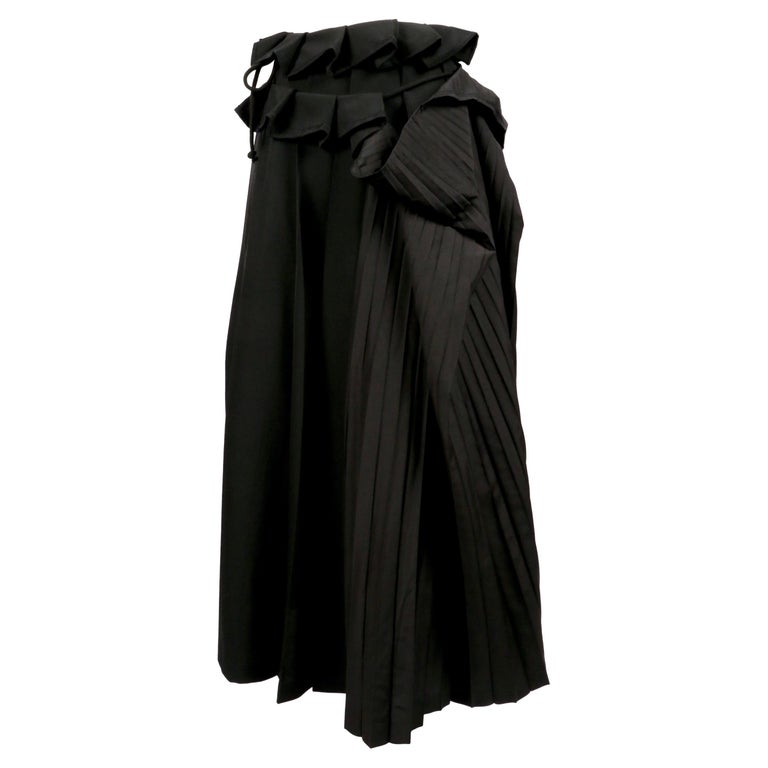 YOHJI YAMAMOTO black wool and silk pleated wrap skirt For Sale at 1stDibs