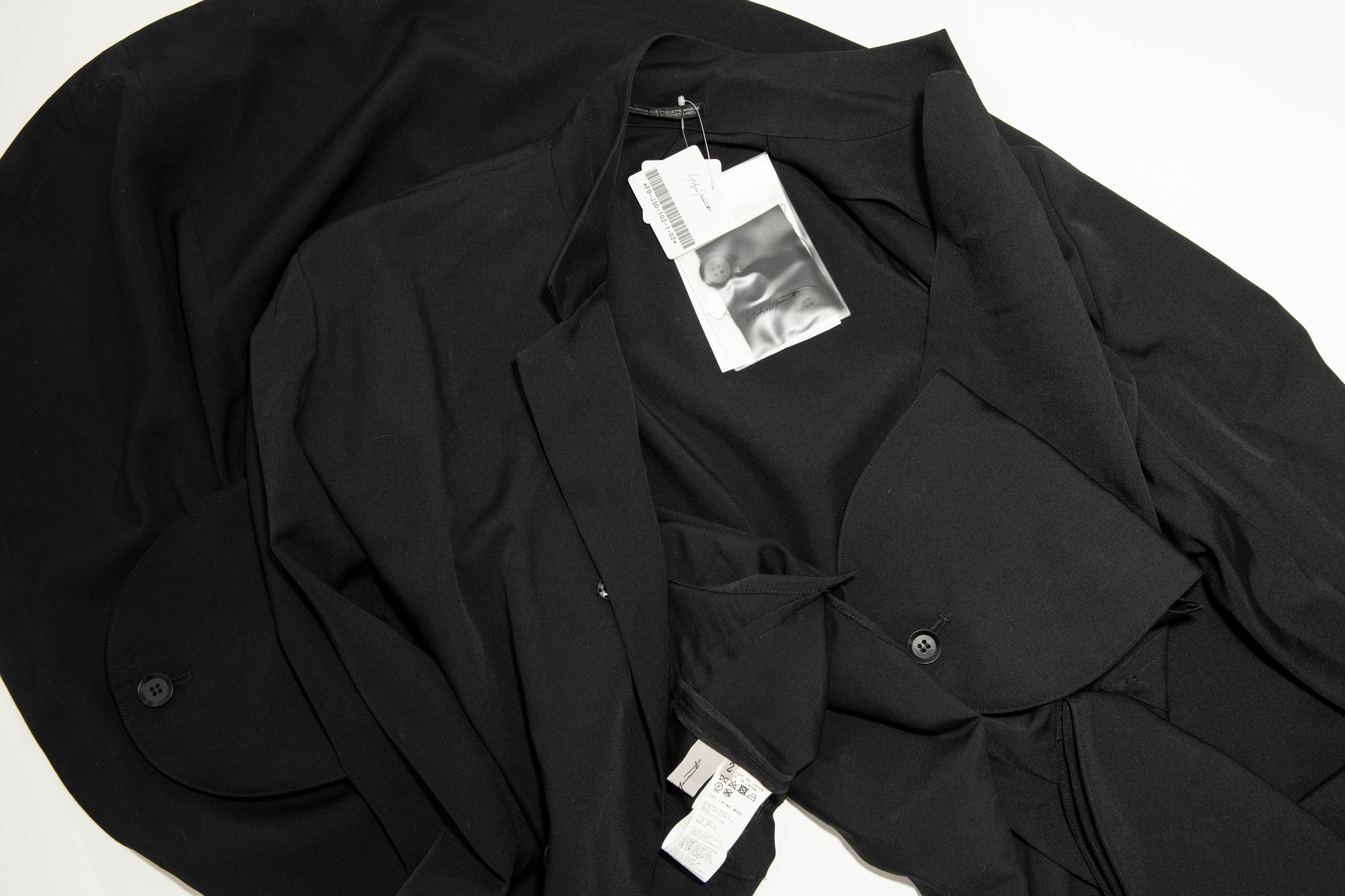 Yohji Yamamoto Black Lightweight Wool Coat Sloap Pockets, Spring 2017 For Sale 12