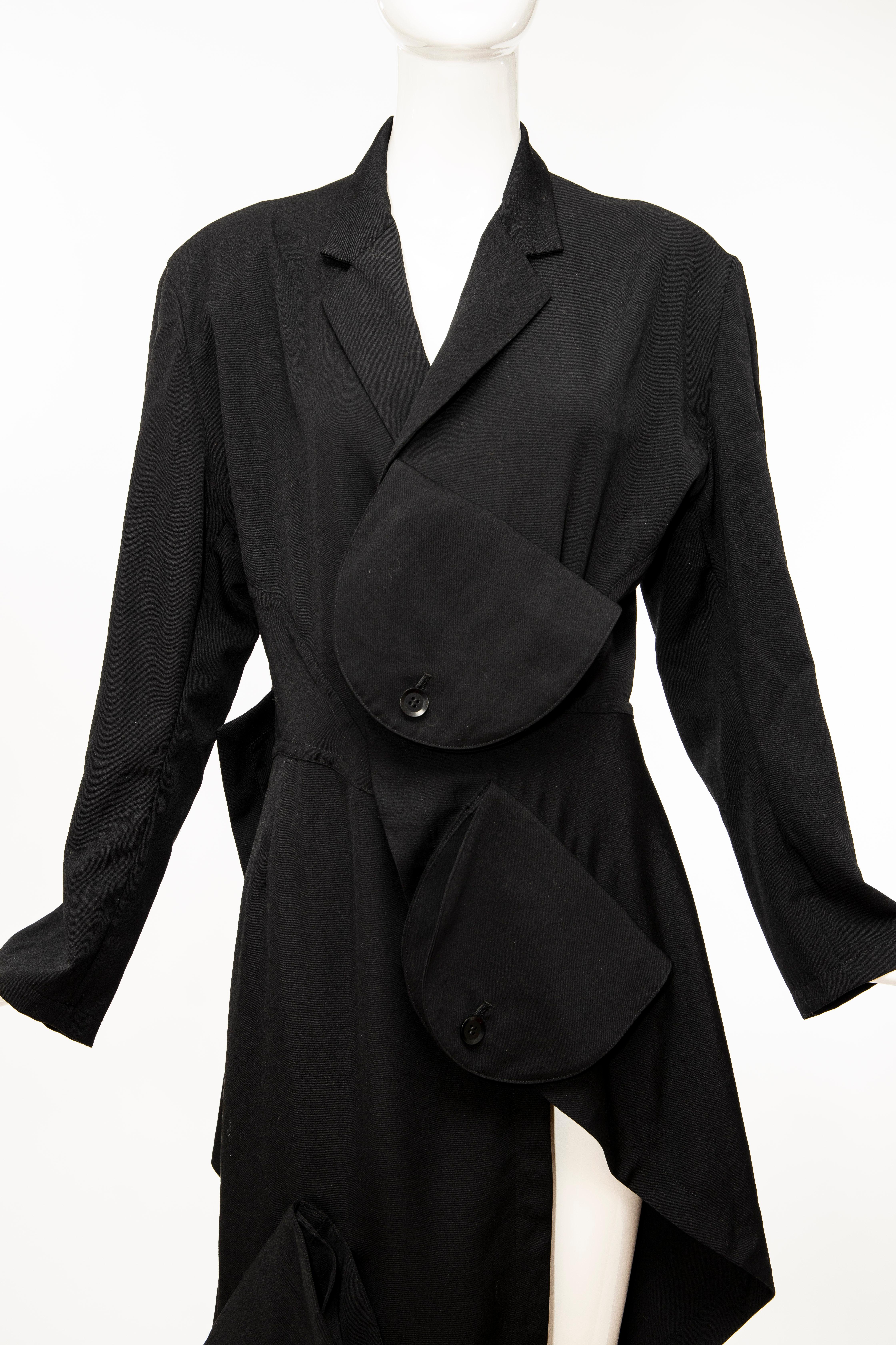 Yohji Yamamoto Black Lightweight Wool Coat Sloap Pockets, Spring 2017 In New Condition For Sale In Cincinnati, OH