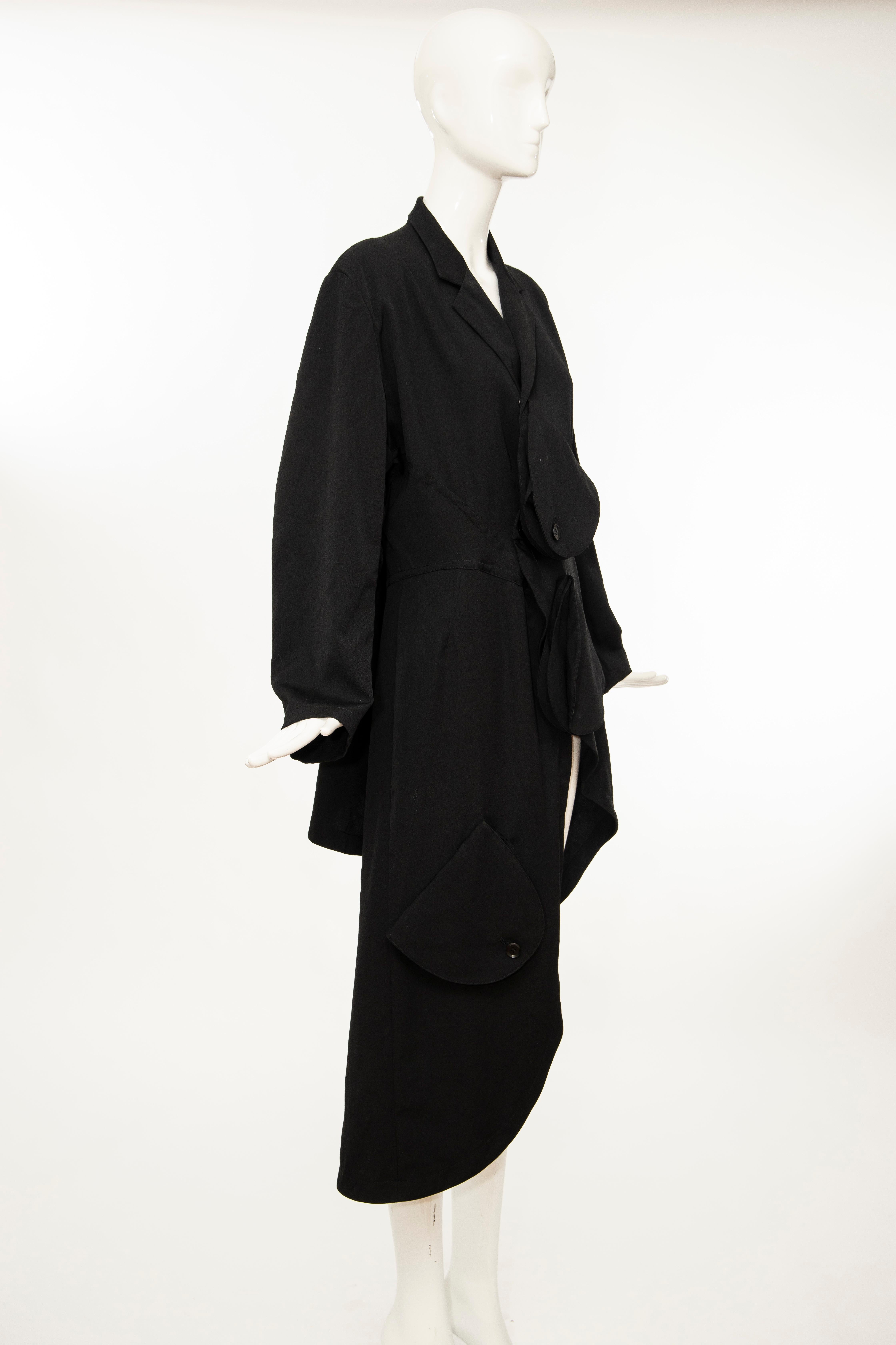 Women's Yohji Yamamoto Black Lightweight Wool Coat Sloap Pockets, Spring 2017 For Sale