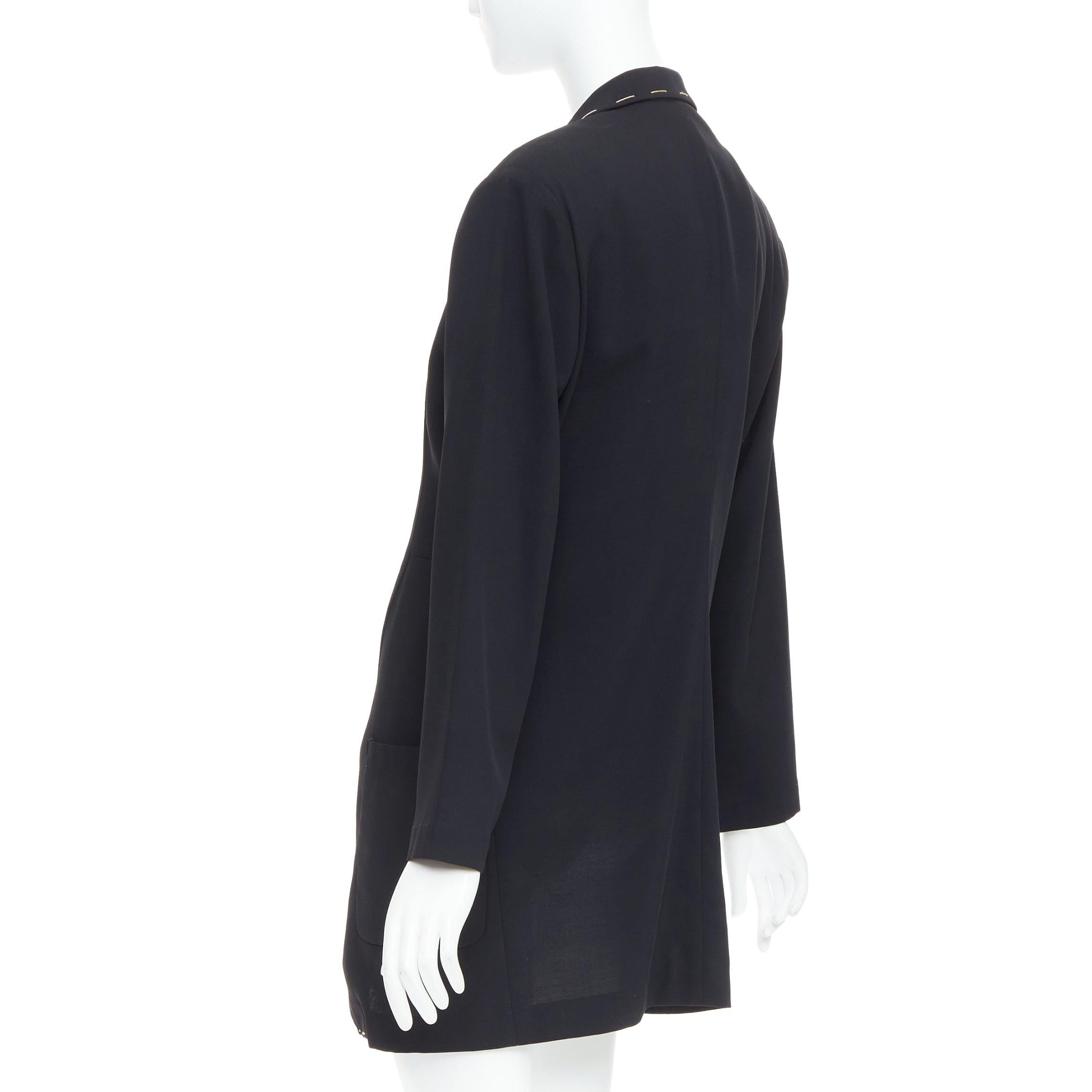 YOHJI YAMAMOTO black wool blend handstitched detail long blazer coat S For Sale 2