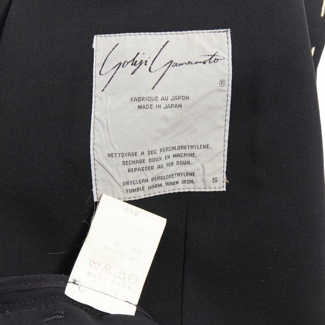 YOHJI YAMAMOTO black wool blend handstitched detail long blazer coat S For Sale 4