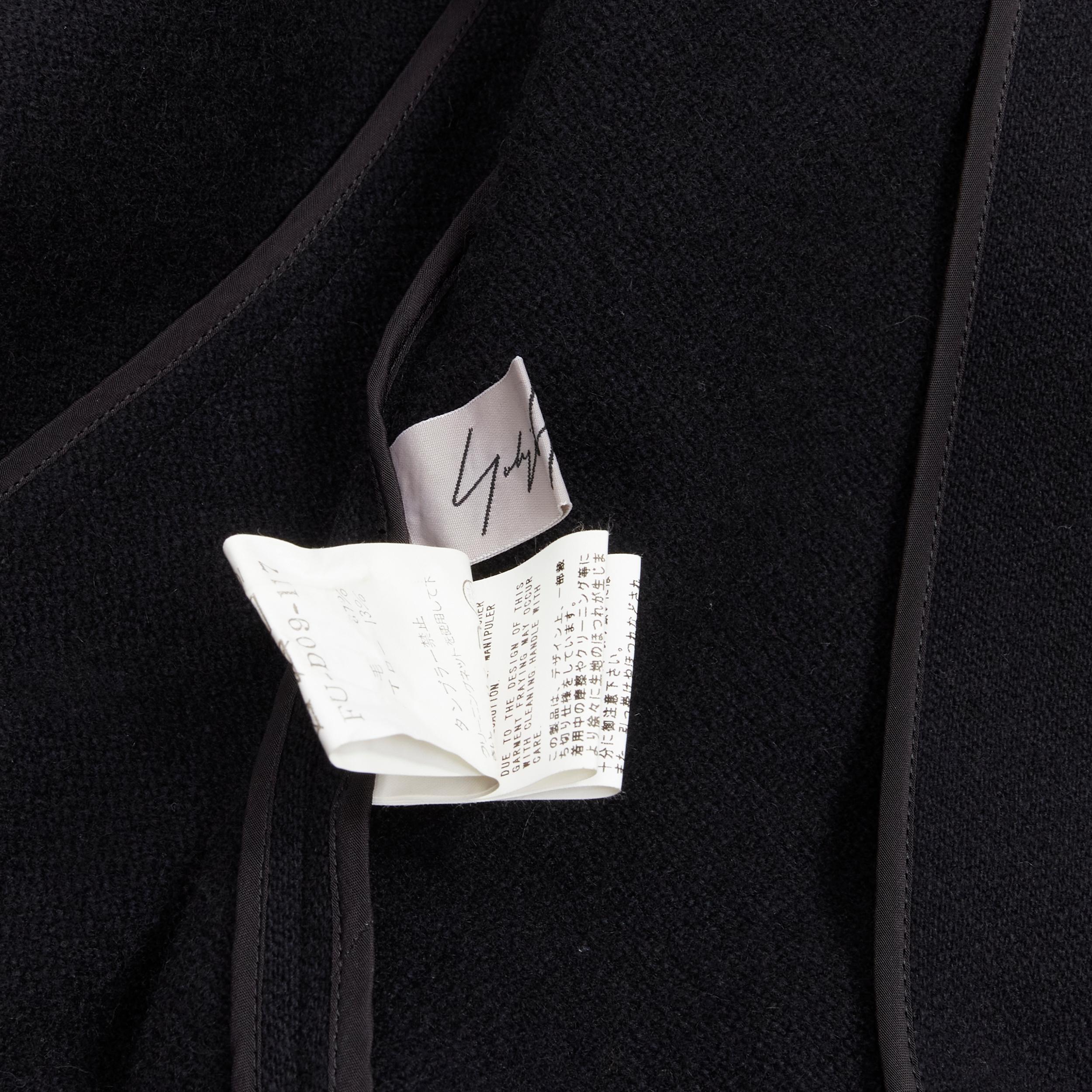 YOHJI YAMAMOTO black wool blend wrap scarf multi pockets longline coat JP2 M 5