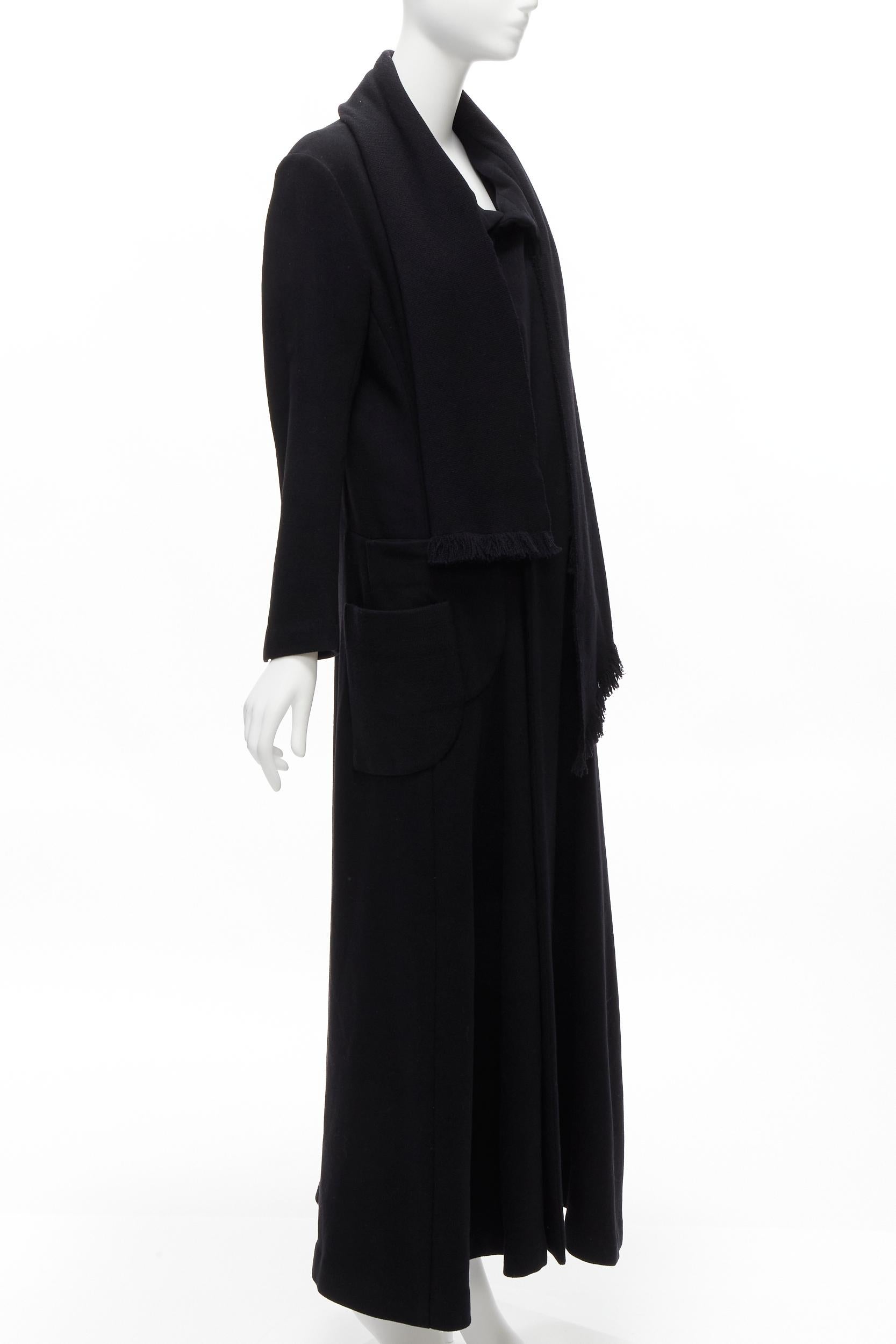 Black YOHJI YAMAMOTO black wool blend wrap scarf multi pockets longline coat JP2 M
