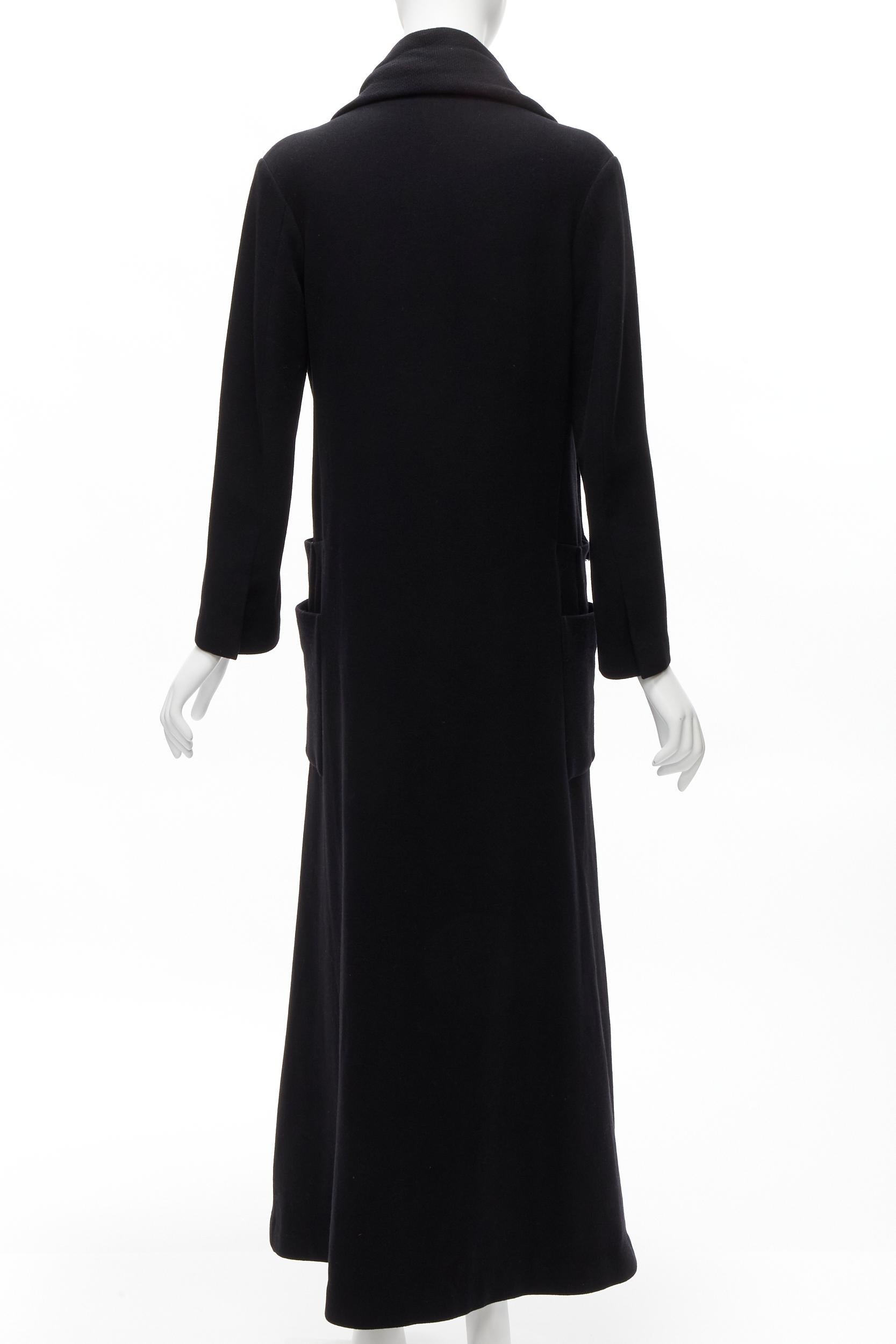 Women's YOHJI YAMAMOTO black wool blend wrap scarf multi pockets longline coat JP2 M