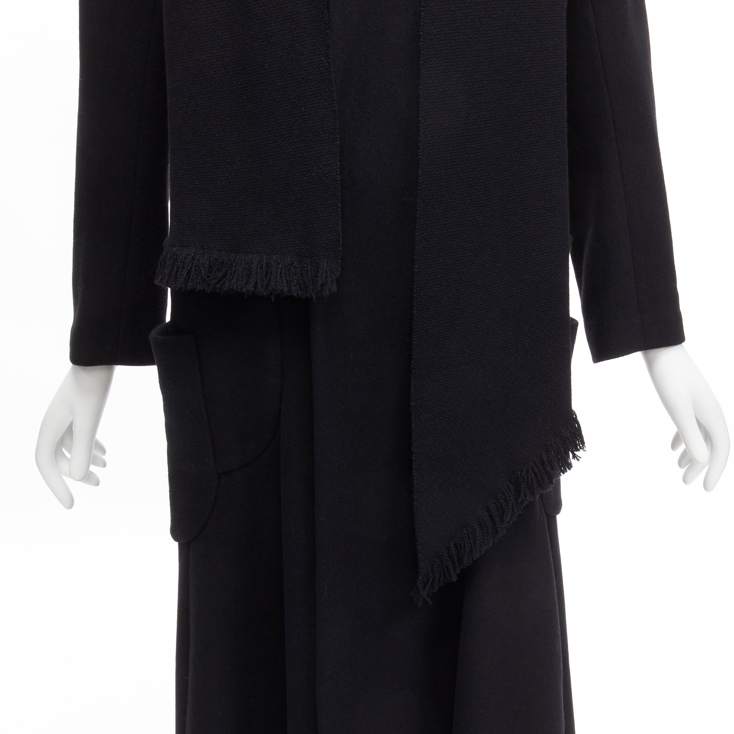 YOHJI YAMAMOTO black wool blend wrap scarf multi pockets longline coat JP2 M 2