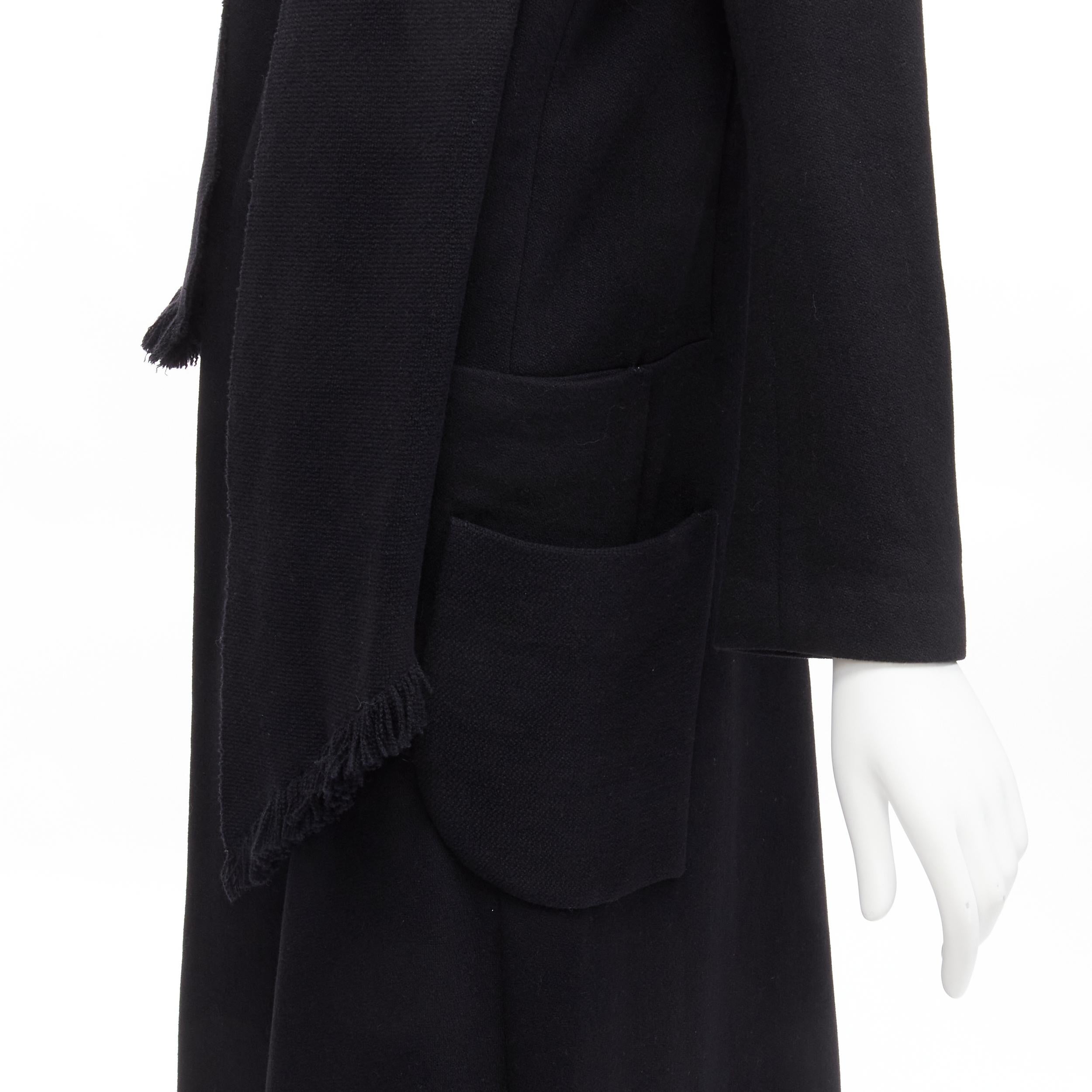 YOHJI YAMAMOTO black wool blend wrap scarf multi pockets longline coat JP2 M 3