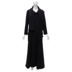 YOHJI YAMAMOTO black wool blend wrap scarf multi pockets longline coat JP2 M