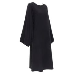Yohji Yamamoto abito kimono nero in lana e cotone con cuciture sfrangiate S