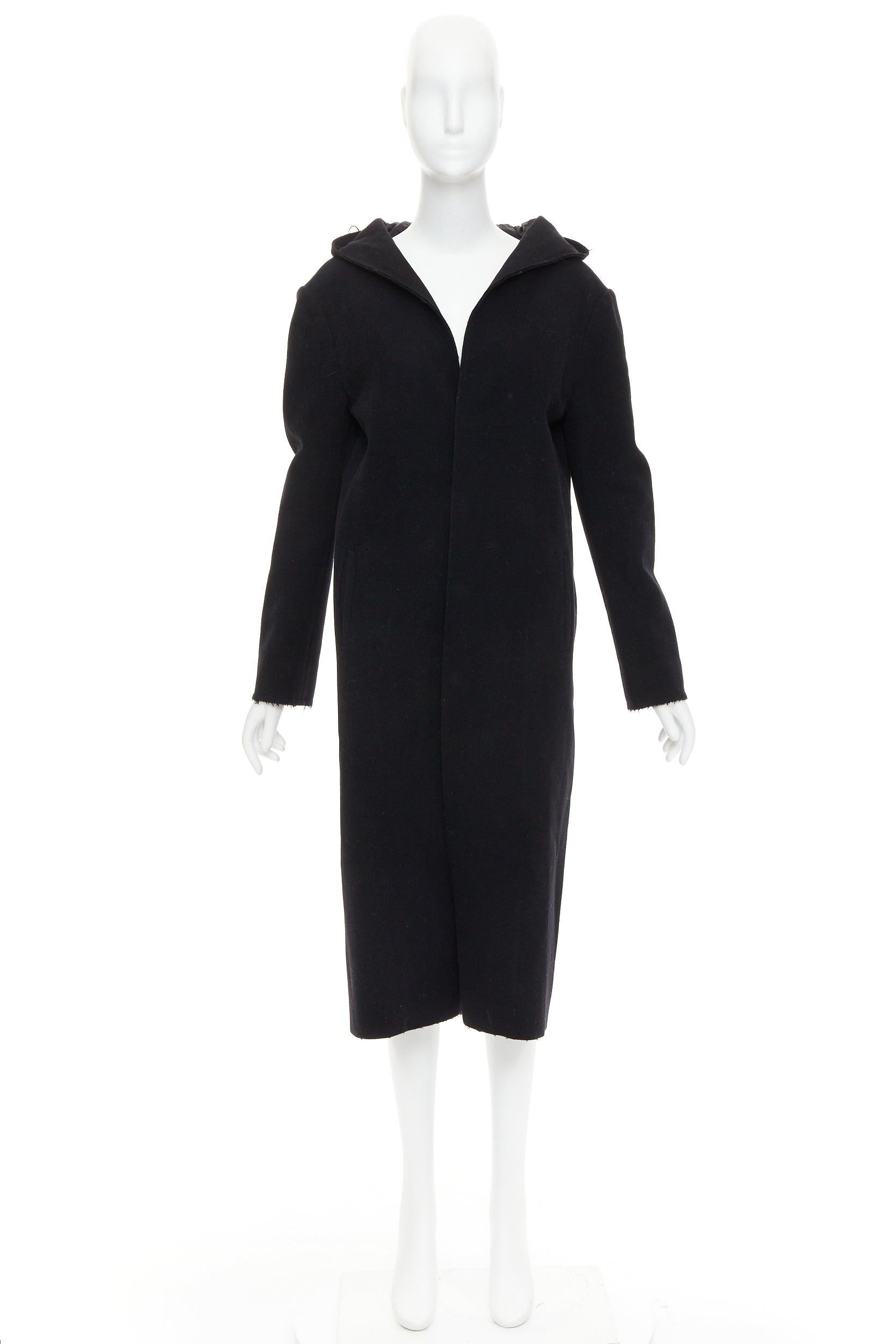 YOHJI YAMAMOTO manteau long à capuche en laine de coton lin noir JP1 S en vente 5