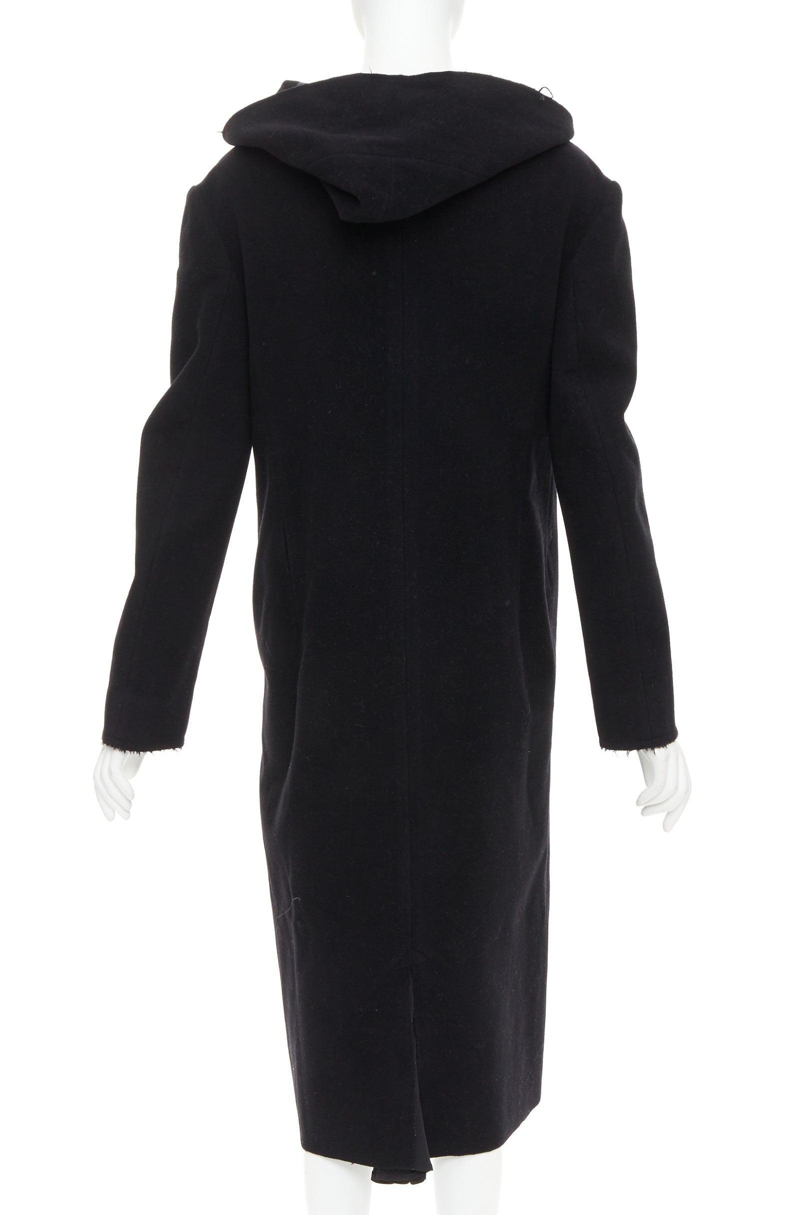 YOHJI YAMAMOTO manteau long à capuche en laine de coton lin noir JP1 S en vente 1