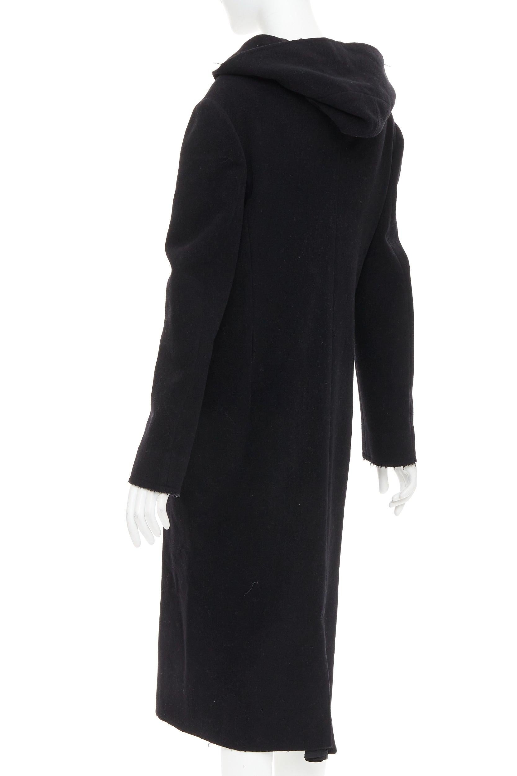 YOHJI YAMAMOTO manteau long à capuche en laine de coton lin noir JP1 S en vente 2