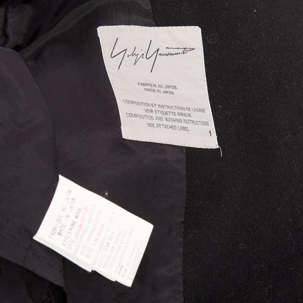 YOHJI YAMAMOTO manteau long à capuche en laine de coton lin noir JP1 S en vente 4