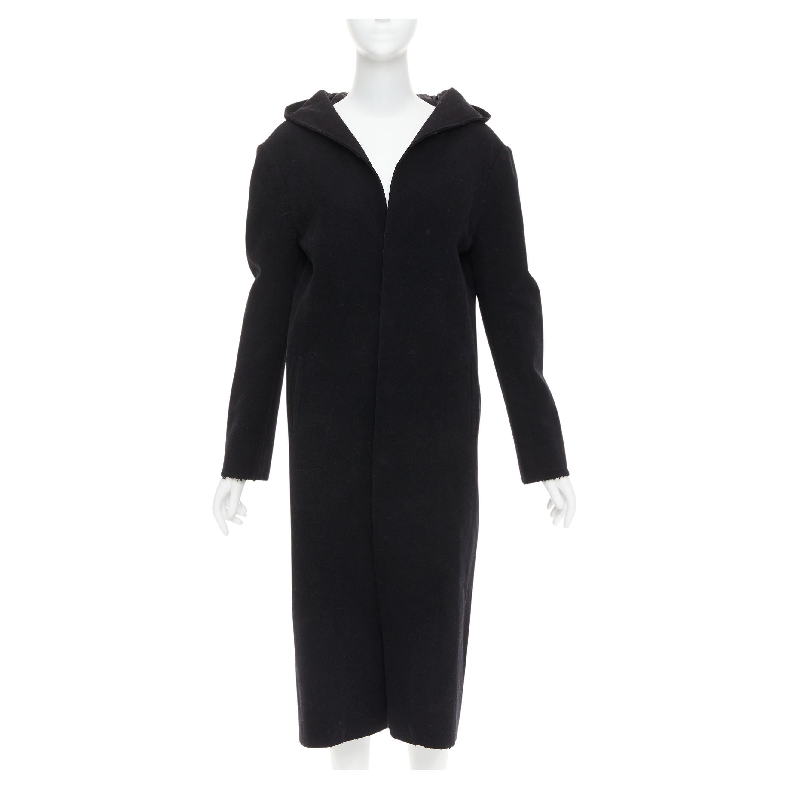 YOHJI YAMAMOTO manteau long à capuche en laine de coton lin noir JP1 S en vente