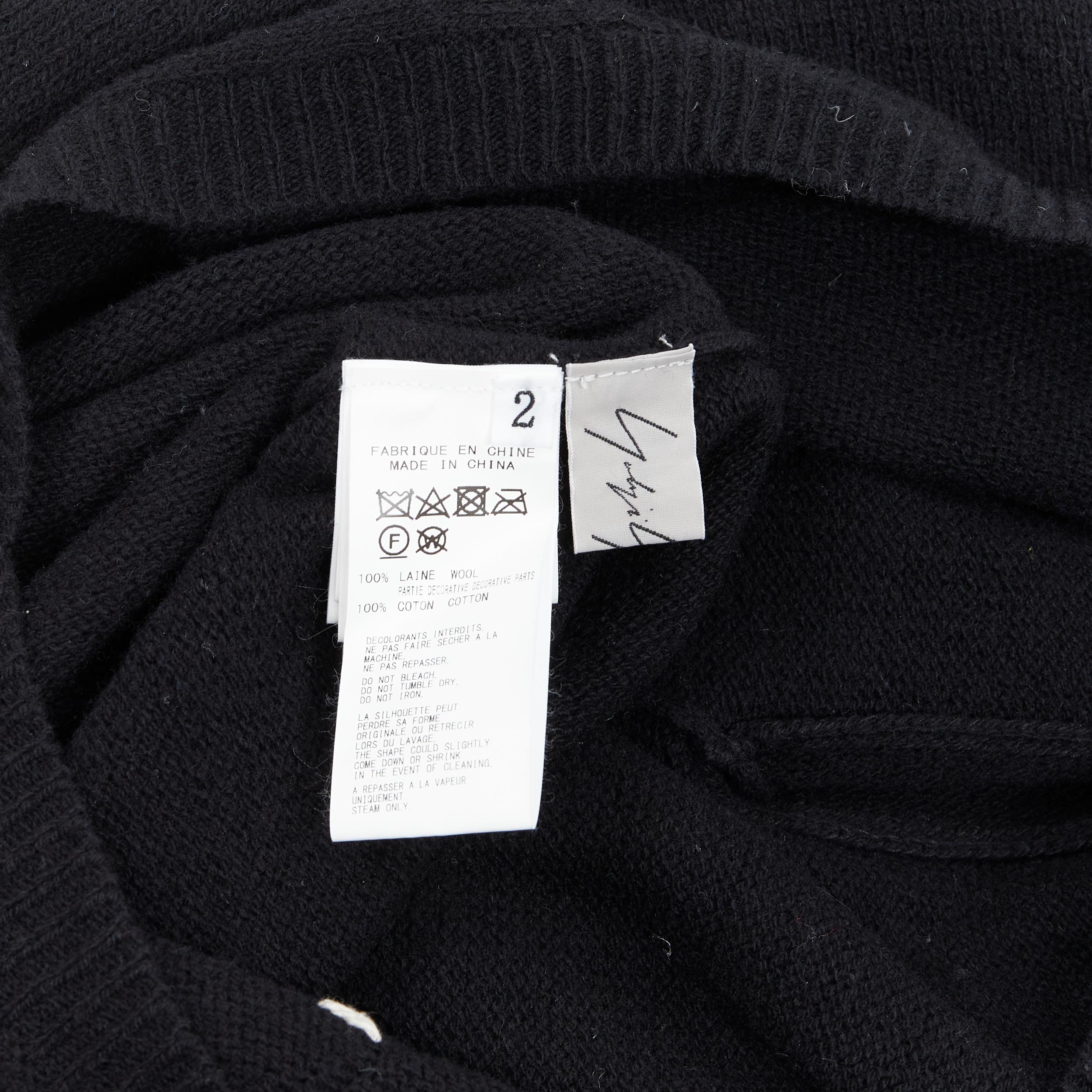 YOHJI YAMAMOTO black wool cotton white whipstitch open side tunic sweater JP2 6
