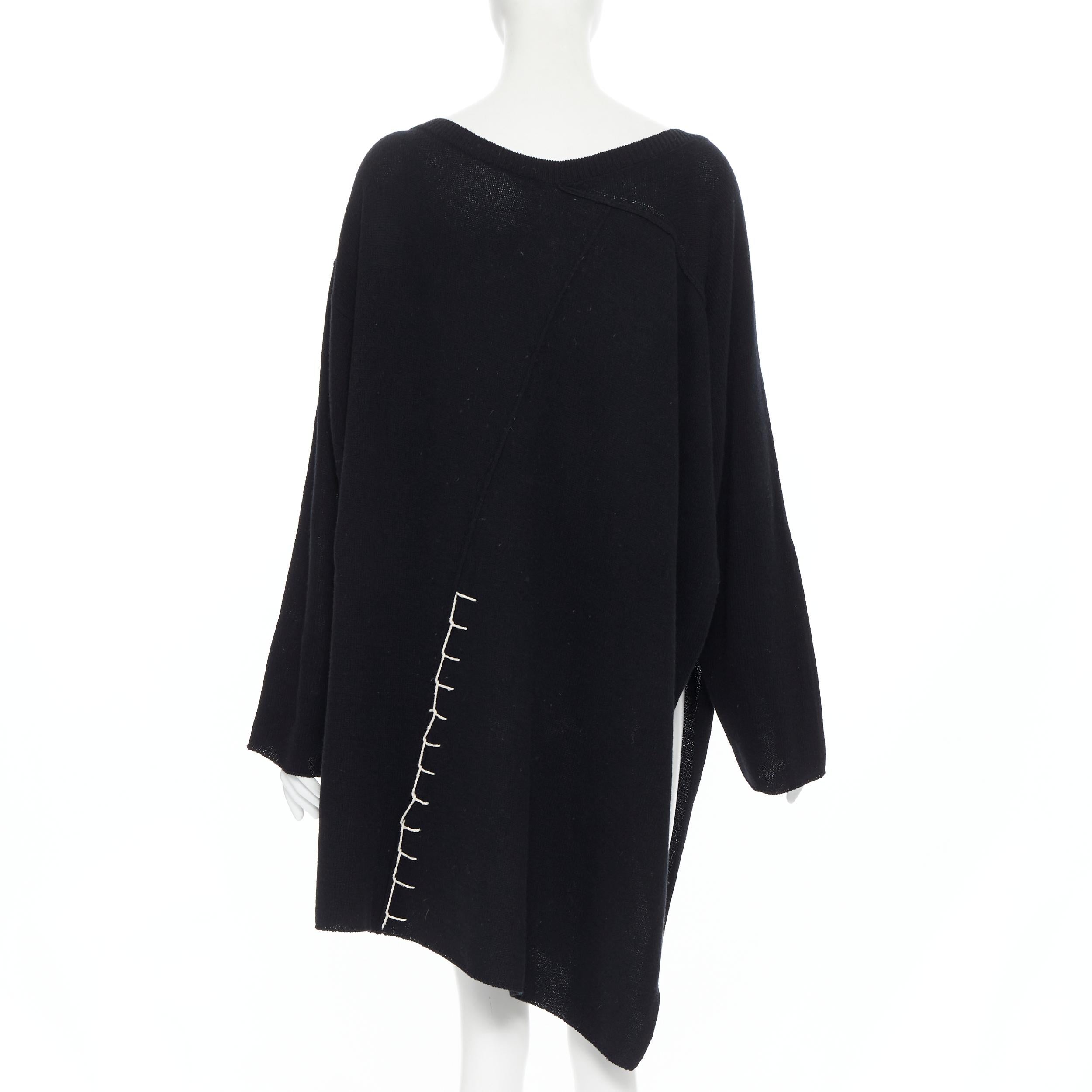 YOHJI YAMAMOTO black wool cotton white whipstitch open side tunic sweater JP2 1