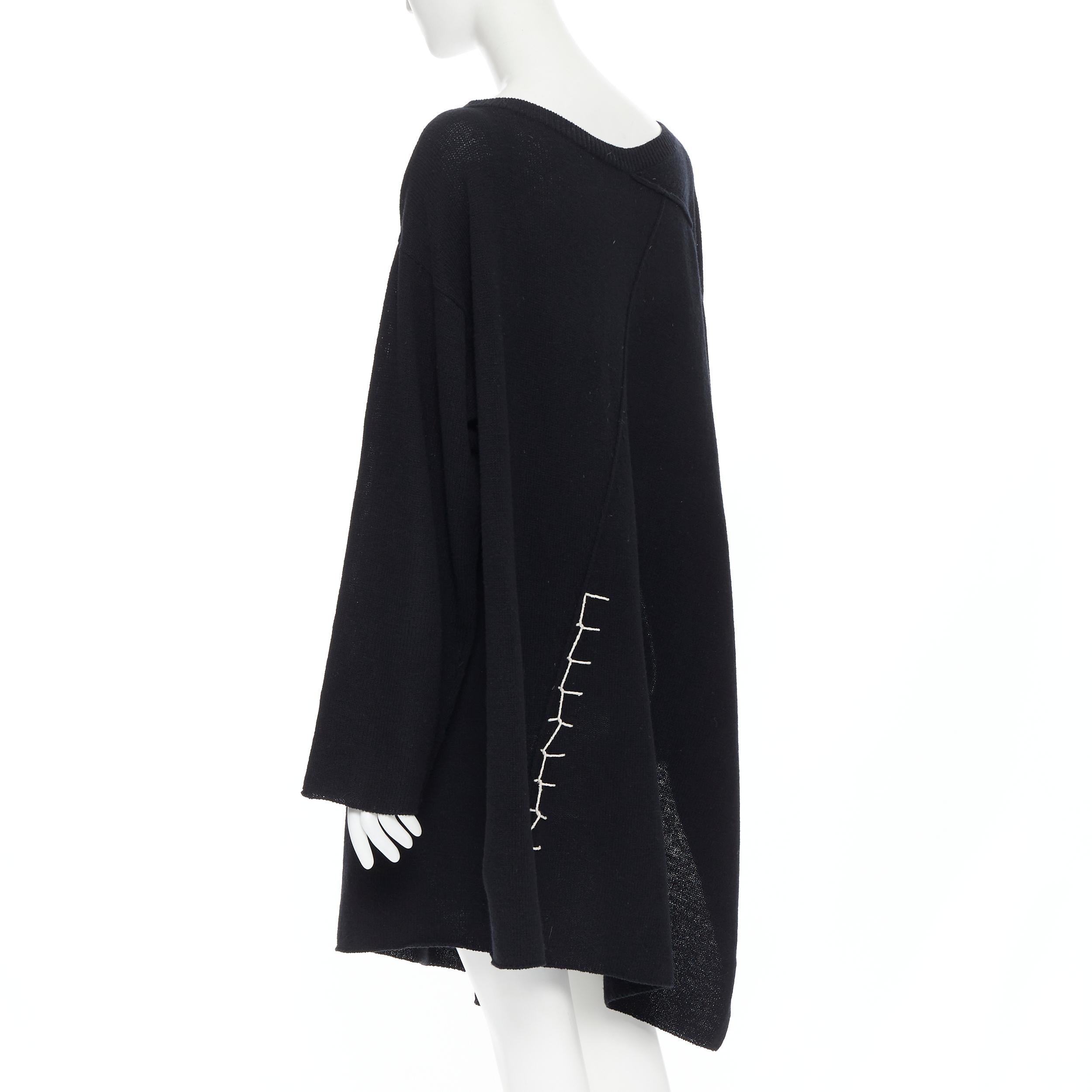 YOHJI YAMAMOTO black wool cotton white whipstitch open side tunic sweater JP2 2
