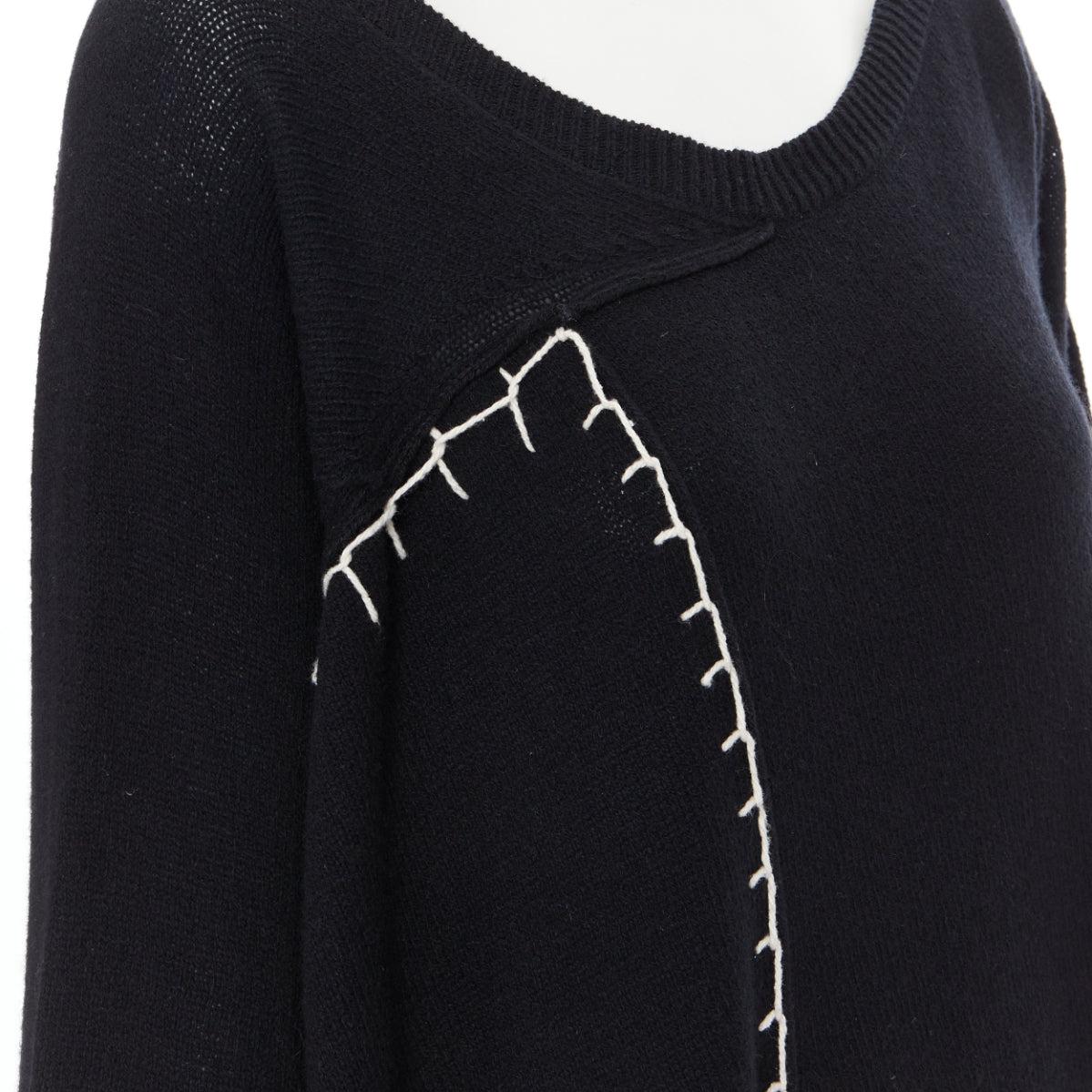 YOHJI YAMAMOTO black wool cotton white whipstitch open side tunic sweater JP2 3