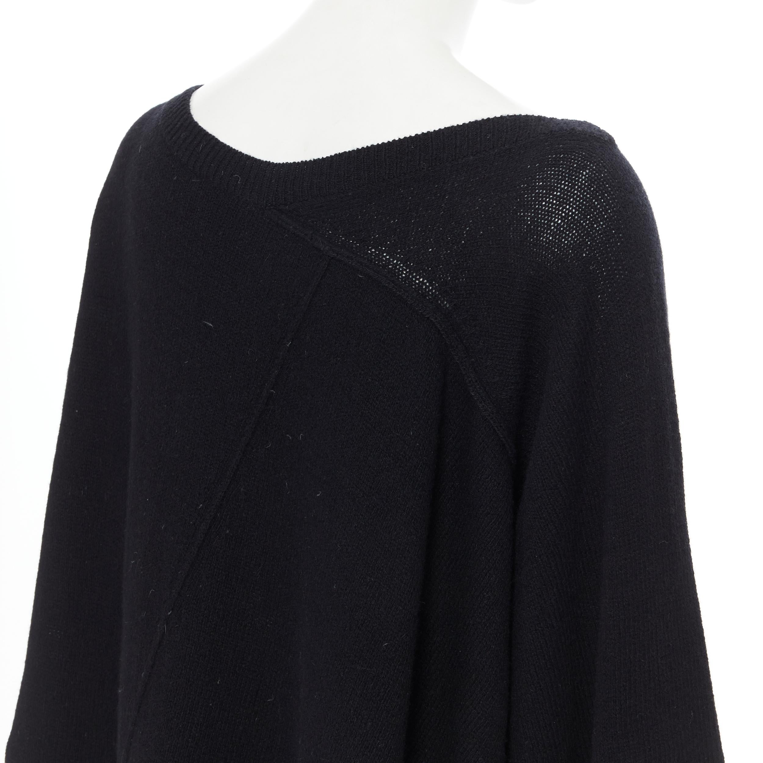 YOHJI YAMAMOTO black wool cotton white whipstitch open side tunic sweater JP2 4
