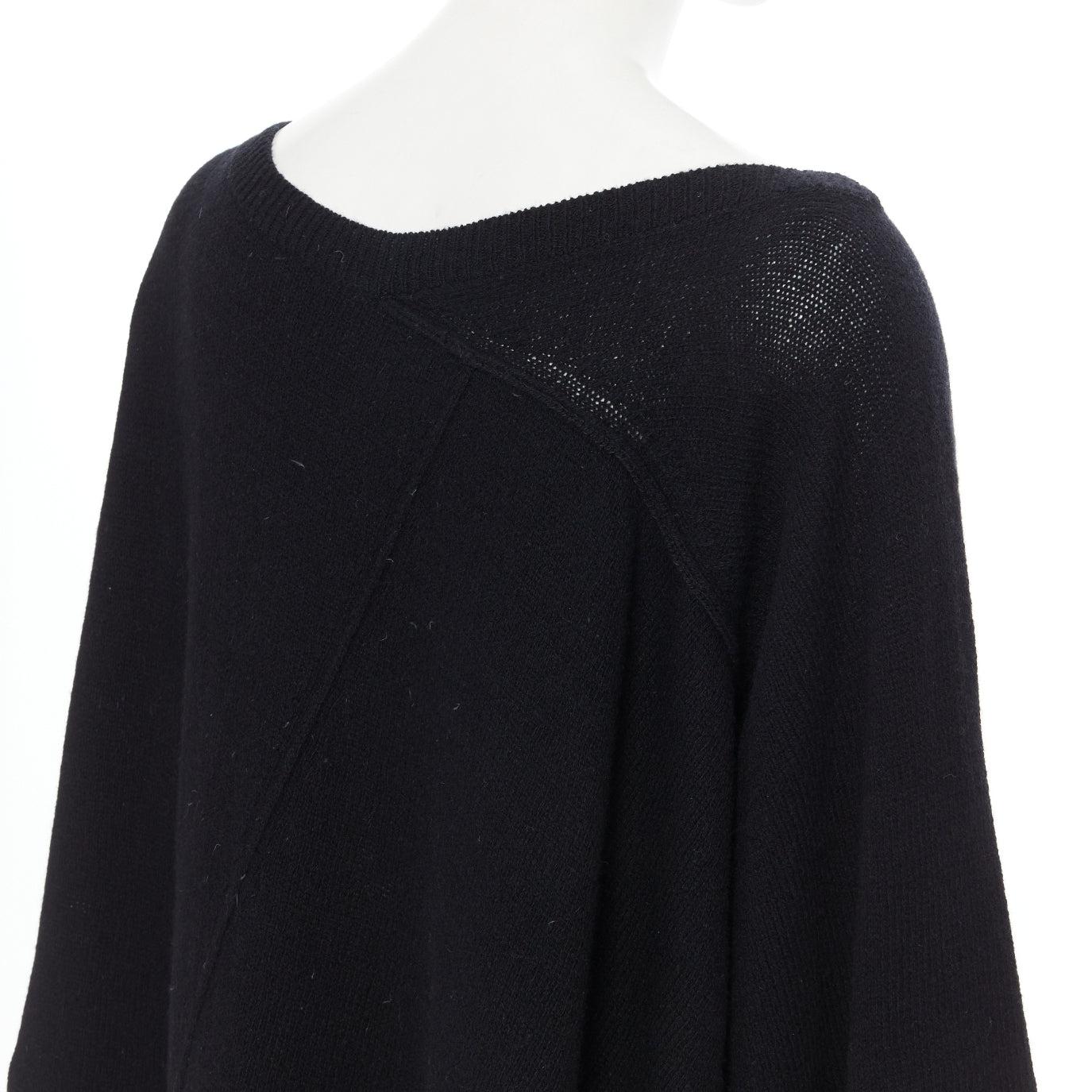 YOHJI YAMAMOTO black wool cotton white whipstitch open side tunic sweater JP2 5