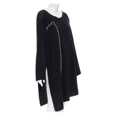 YOHJI YAMAMOTO black wool cotton white whipstitch open side tunic sweater JP2