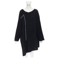 YOHJI YAMAMOTO black wool cotton white whipstitch open side tunic sweater JP2