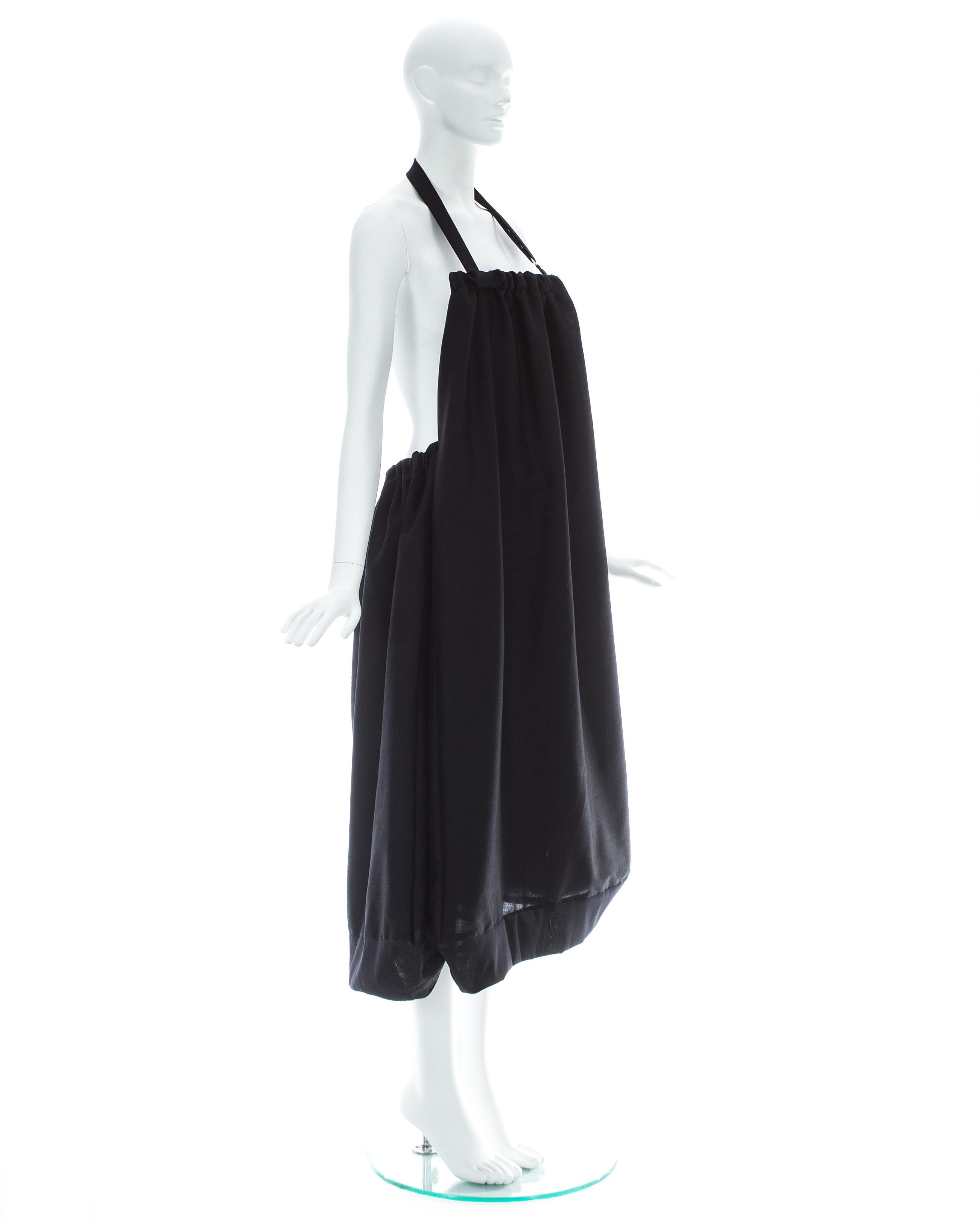 Women's Yohji Yamamoto black wool dress with built-in bag, ss 2001 For Sale
