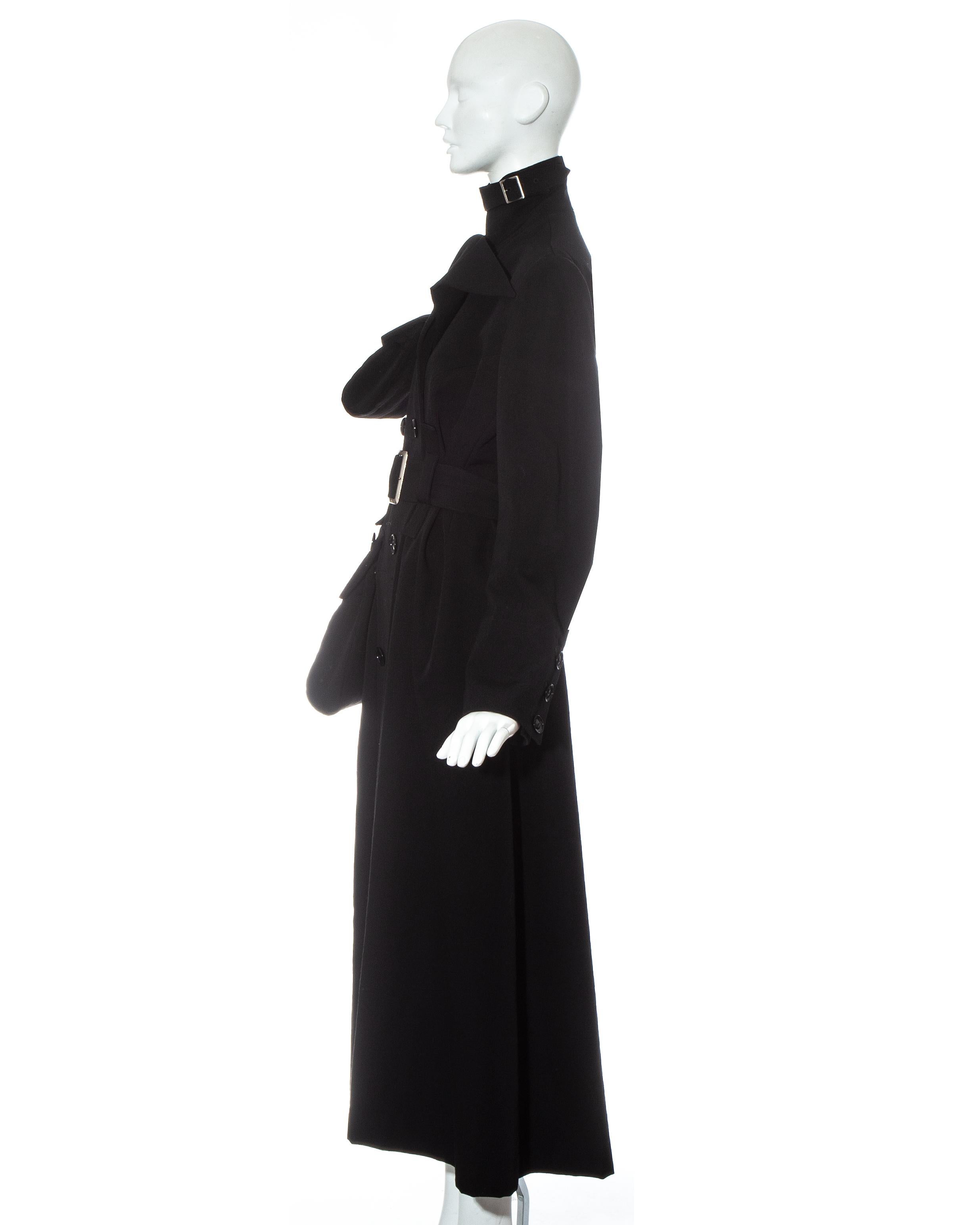Yohji Yamamoto black wool gabardine coat with exaggerated pockets, fw 2004 For Sale 1