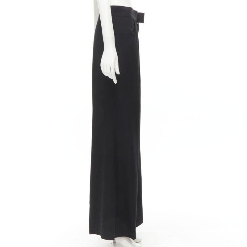 YOHJI YAMAMOTO black wool grosgrain trim waist high waisted wide leg pants JP3 L In Excellent Condition For Sale In Hong Kong, NT