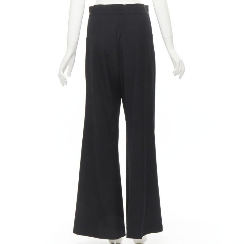 Women's YOHJI YAMAMOTO black wool grosgrain trim waist high waisted wide leg pants JP3 L For Sale