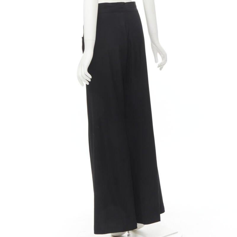 YOHJI YAMAMOTO black wool grosgrain trim waist high waisted wide leg pants JP3 L For Sale 1