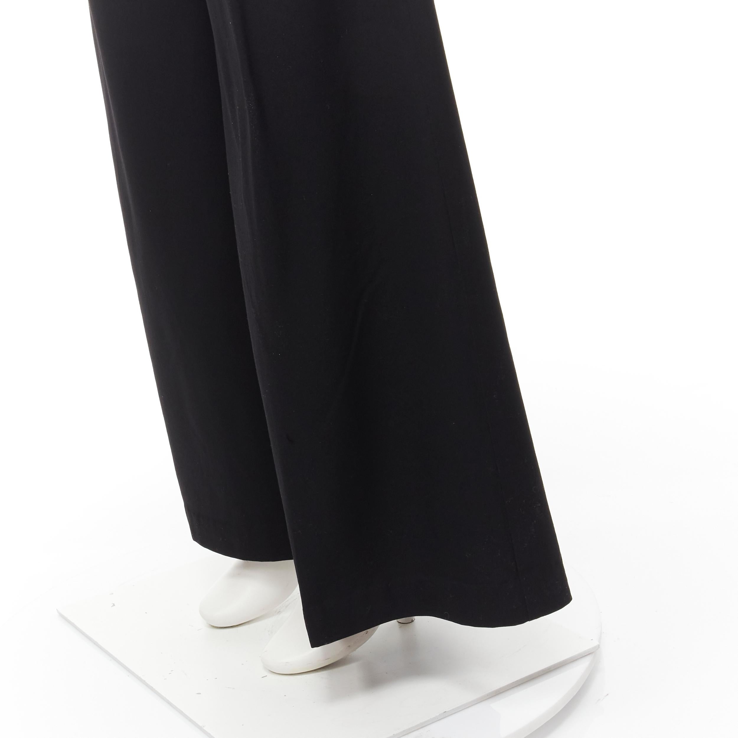 YOHJI YAMAMOTO black wool grosgrain trim waist high waisted wide leg pants JP3 L In Excellent Condition For Sale In Hong Kong, NT