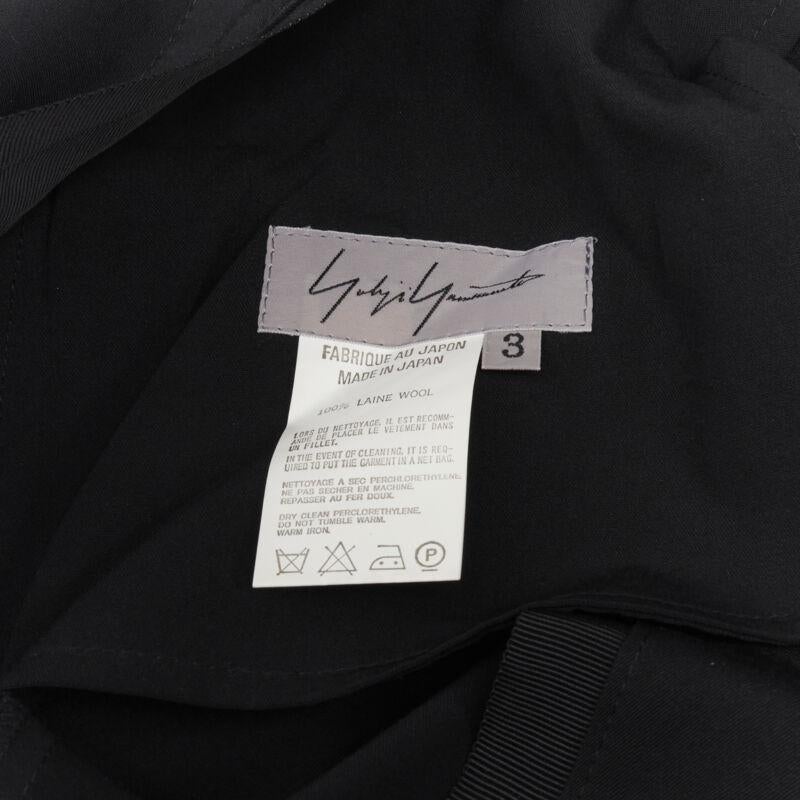 YOHJI YAMAMOTO black wool grosgrain trim waist high waisted wide leg pants JP3 L For Sale 3