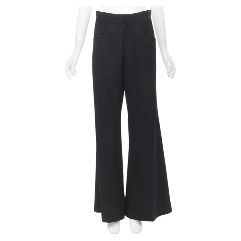 YOHJI YAMAMOTO black wool grosgrain trim waist high waisted wide leg pants JP3 L