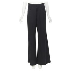 YOHJI YAMAMOTO black wool grosgrain trim waist high waisted wide leg pants JP3 L