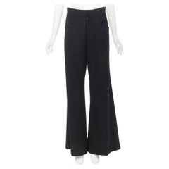 YOHJI YAMAMOTO - Pantalon large à taille haute en laine noire avec bordure gros-grain JP3 L