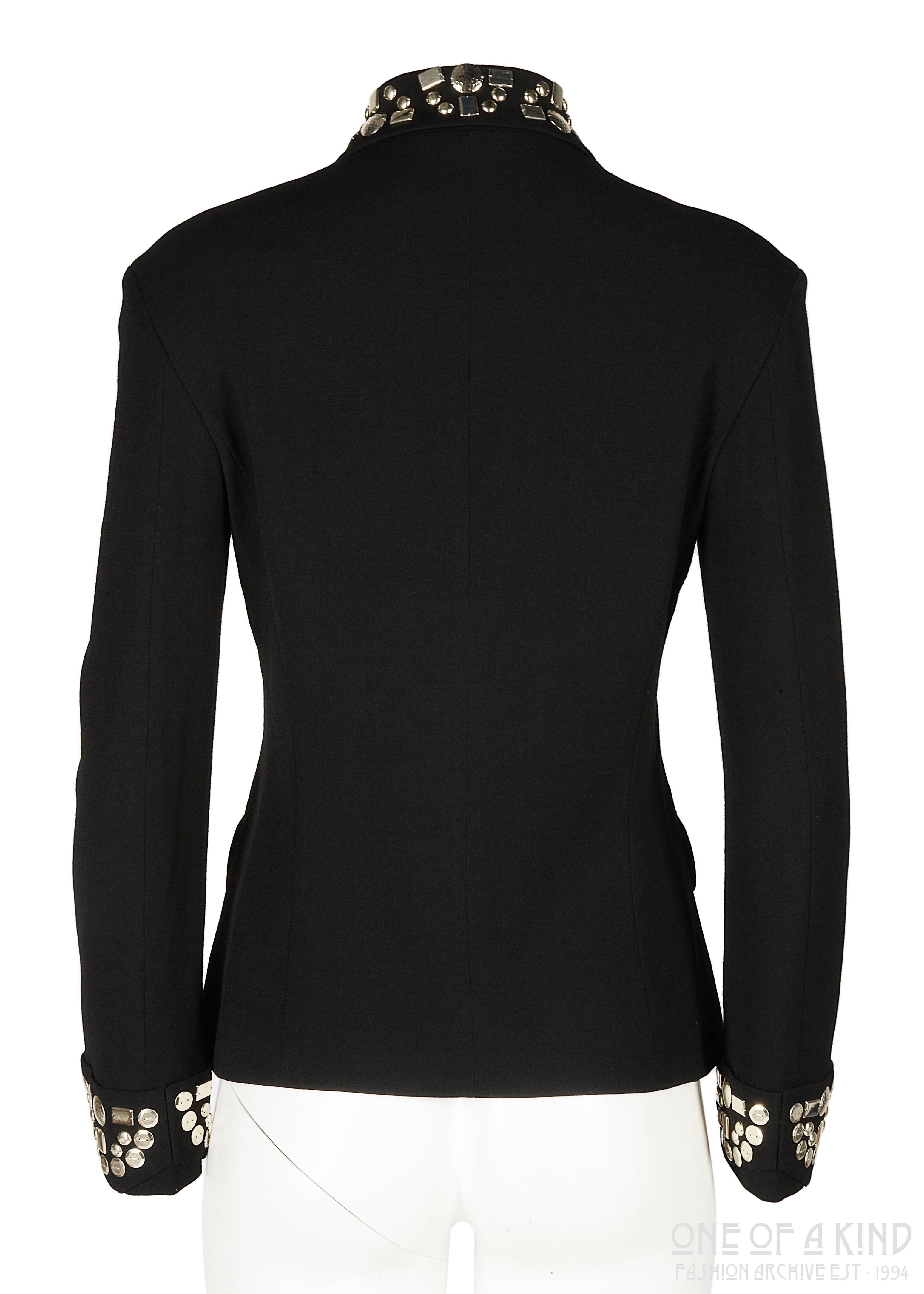 Yohji Yamamoto black wool jacket with silver studs, aw 1997 In Excellent Condition In London, GB
