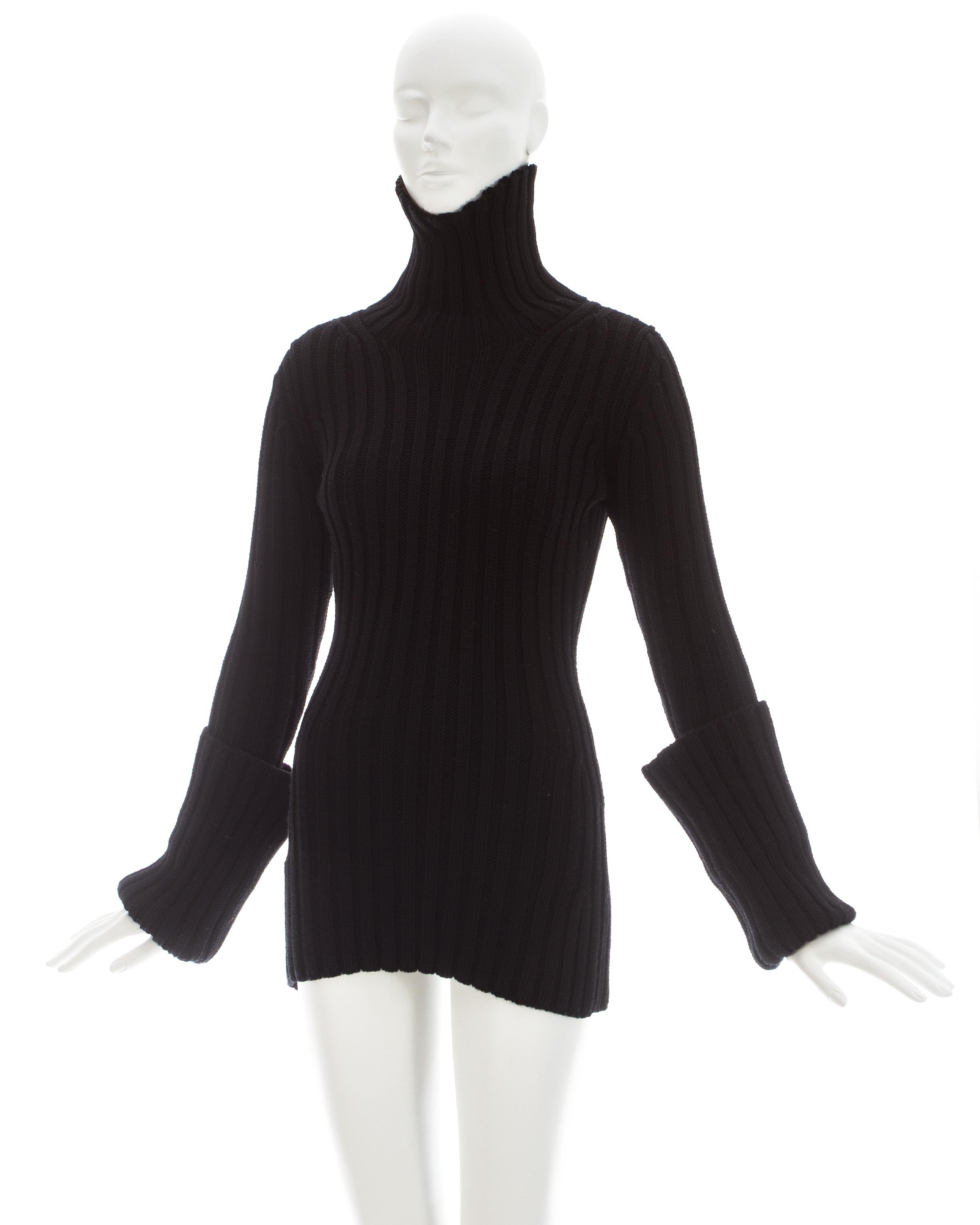 Women's Yohji Yamamoto black wool knitted turtle neck sweater, ca. 1998 For Sale