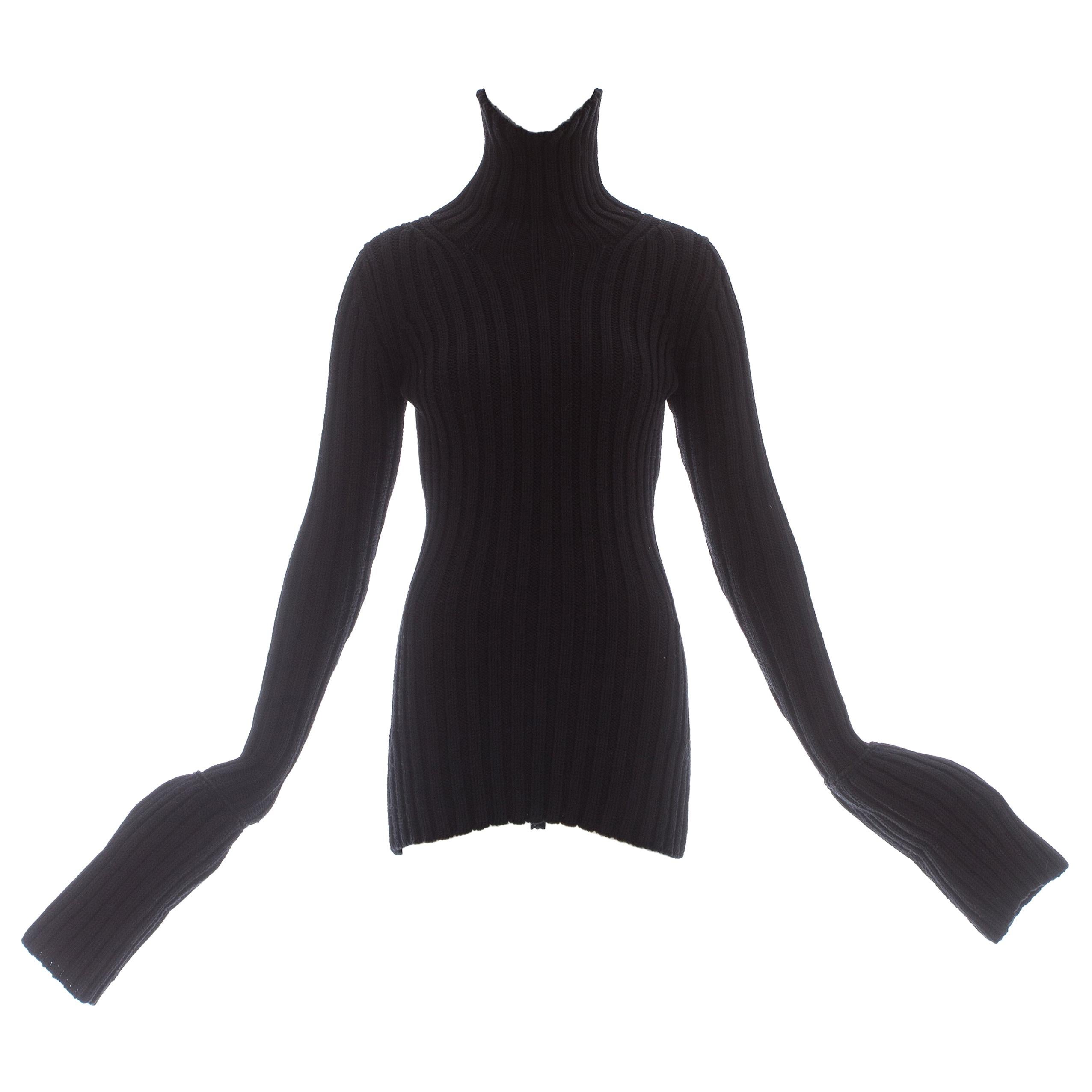 Yohji Yamamoto black wool knitted turtle neck sweater, ca. 1998 For Sale