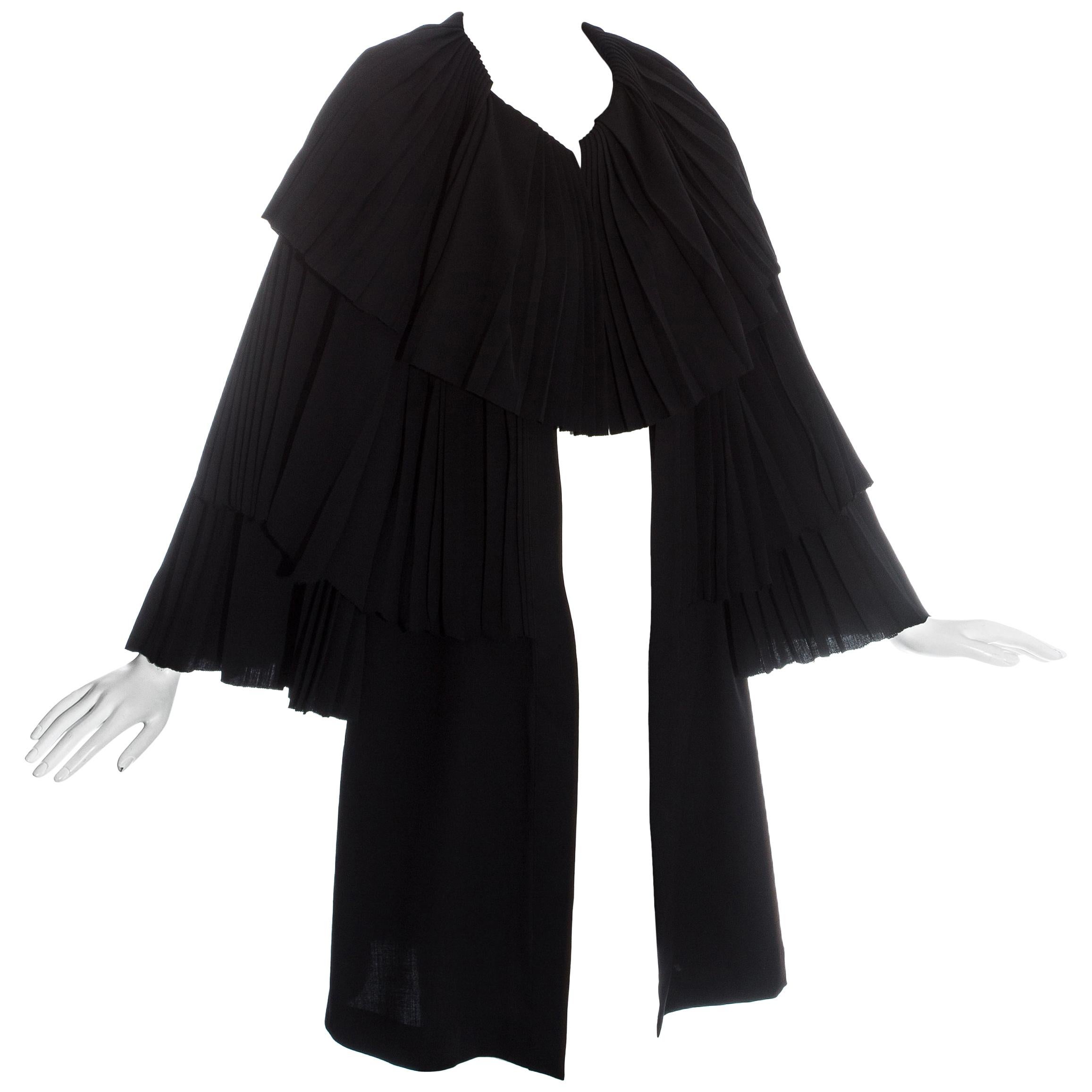 Yohji Yamamoto black wool pleated evening cape, c. 1990