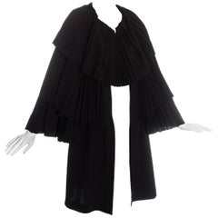 Used Yohji Yamamoto black wool pleated evening cape, c. 1990